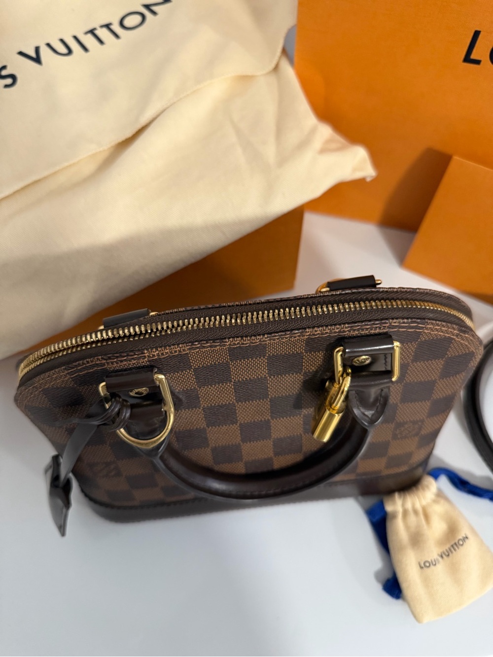 Louis Vuitton Damier Ebene Alma BB Satchel - Dark Brown & Gold - Picture 4 of 10